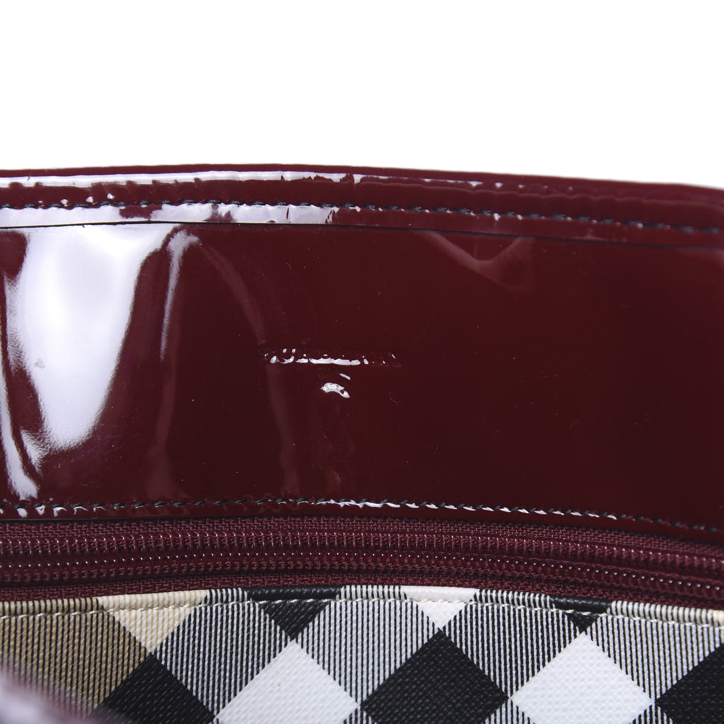 Patent Trim Nova Check Medium Shopper Tote Burgundy