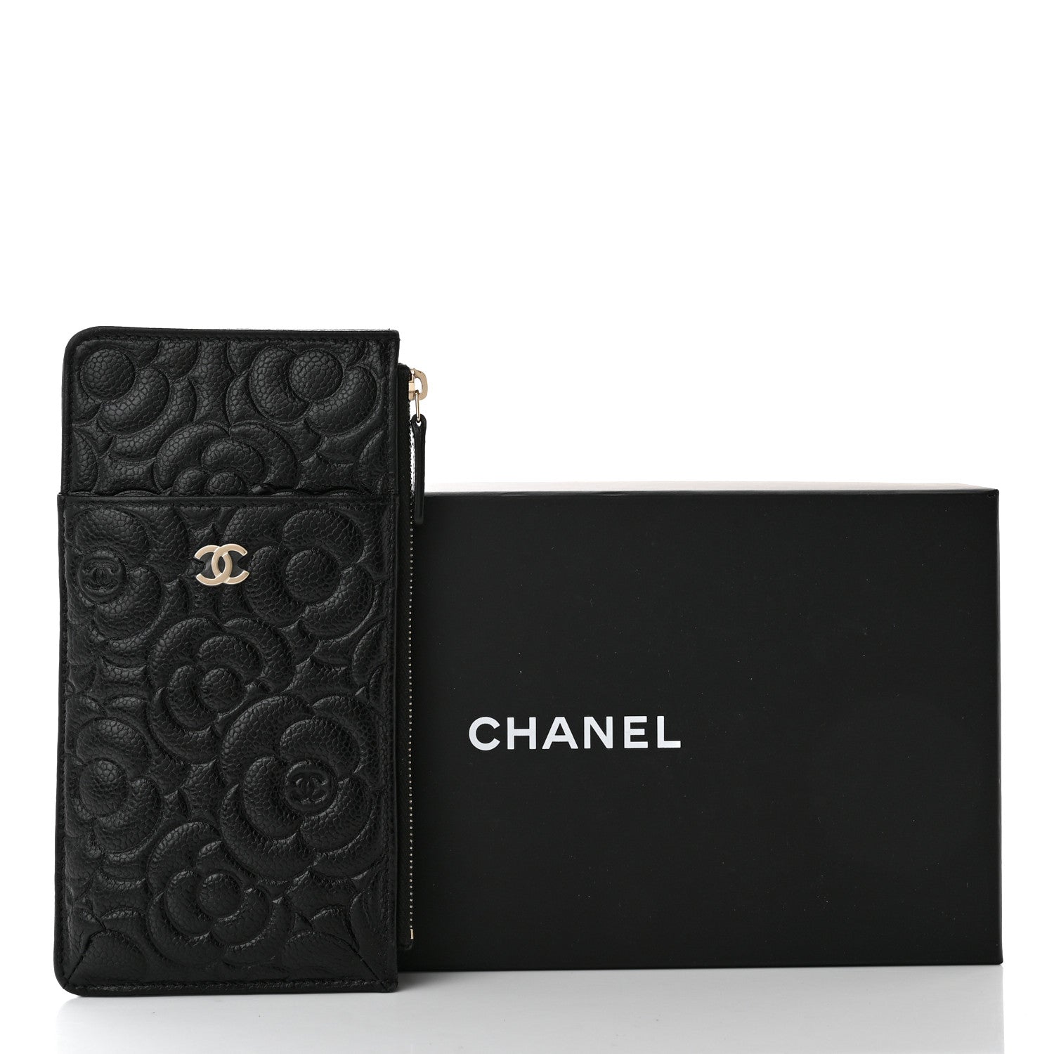 Chanel Caviar Camellia Embossed Classic Flat Wallet Pouch Black 12 of 12