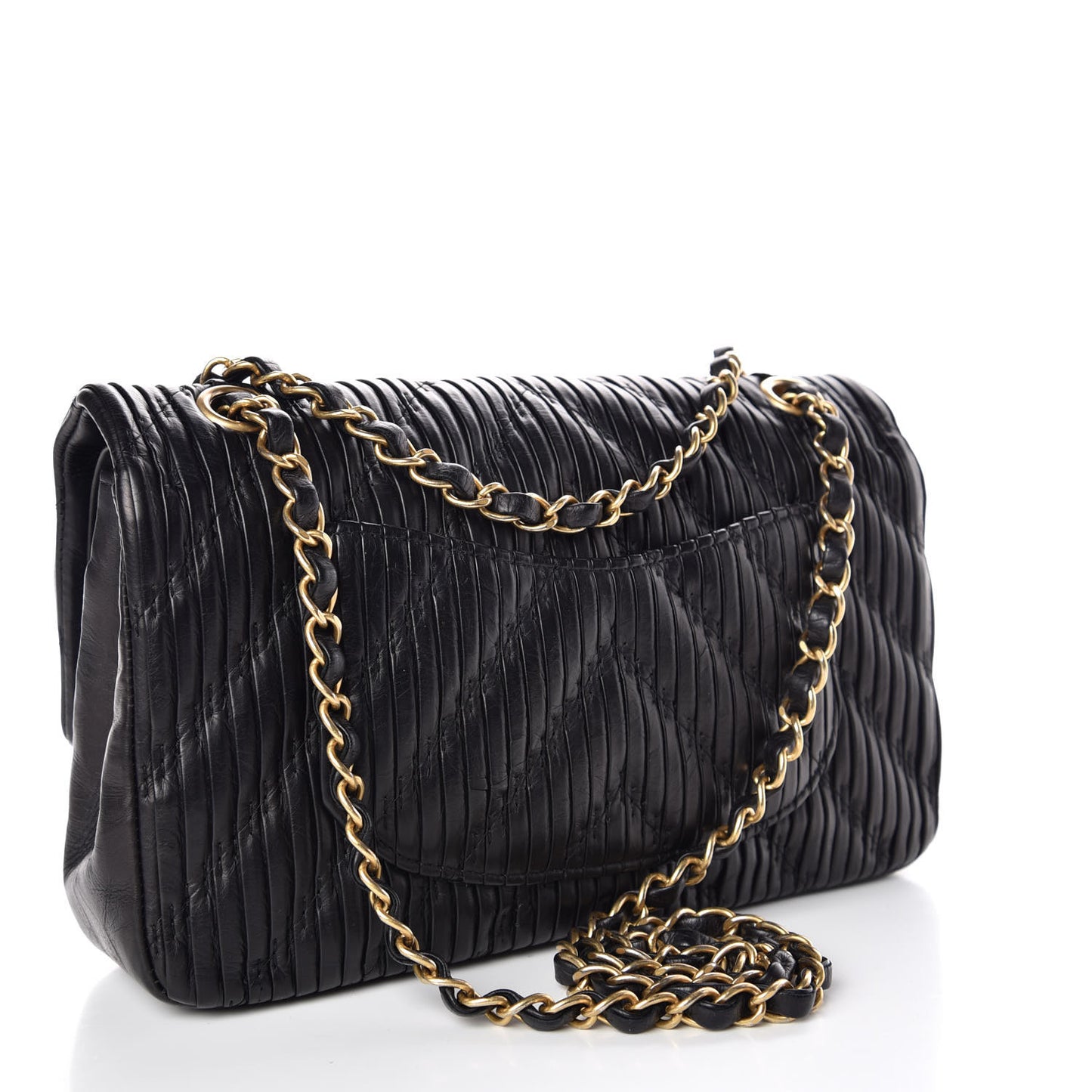 Calfskin Coco Pleats Medium Double Flap Black