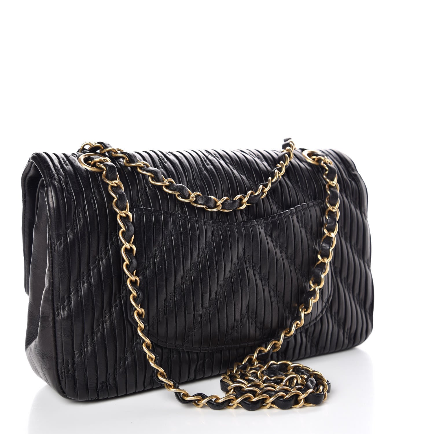 Chanel Calfskin Coco Pleats Medium Double Flap Black 3 of 9