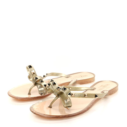 Valentino Garavani PVC Jelly Glitter Rockstud Bow Thong Sandals 39 Oro 3 of 8