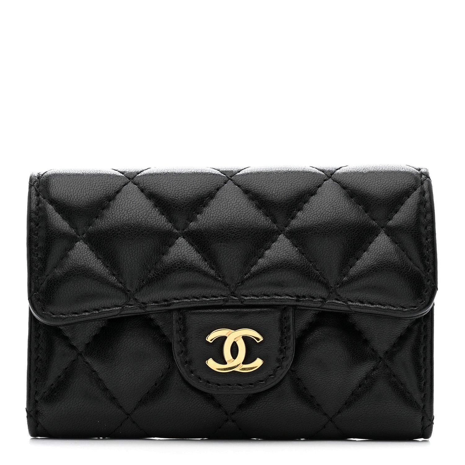Chanel Lambskin Quilted Flap Card Holder Wallet Black 1 of 9