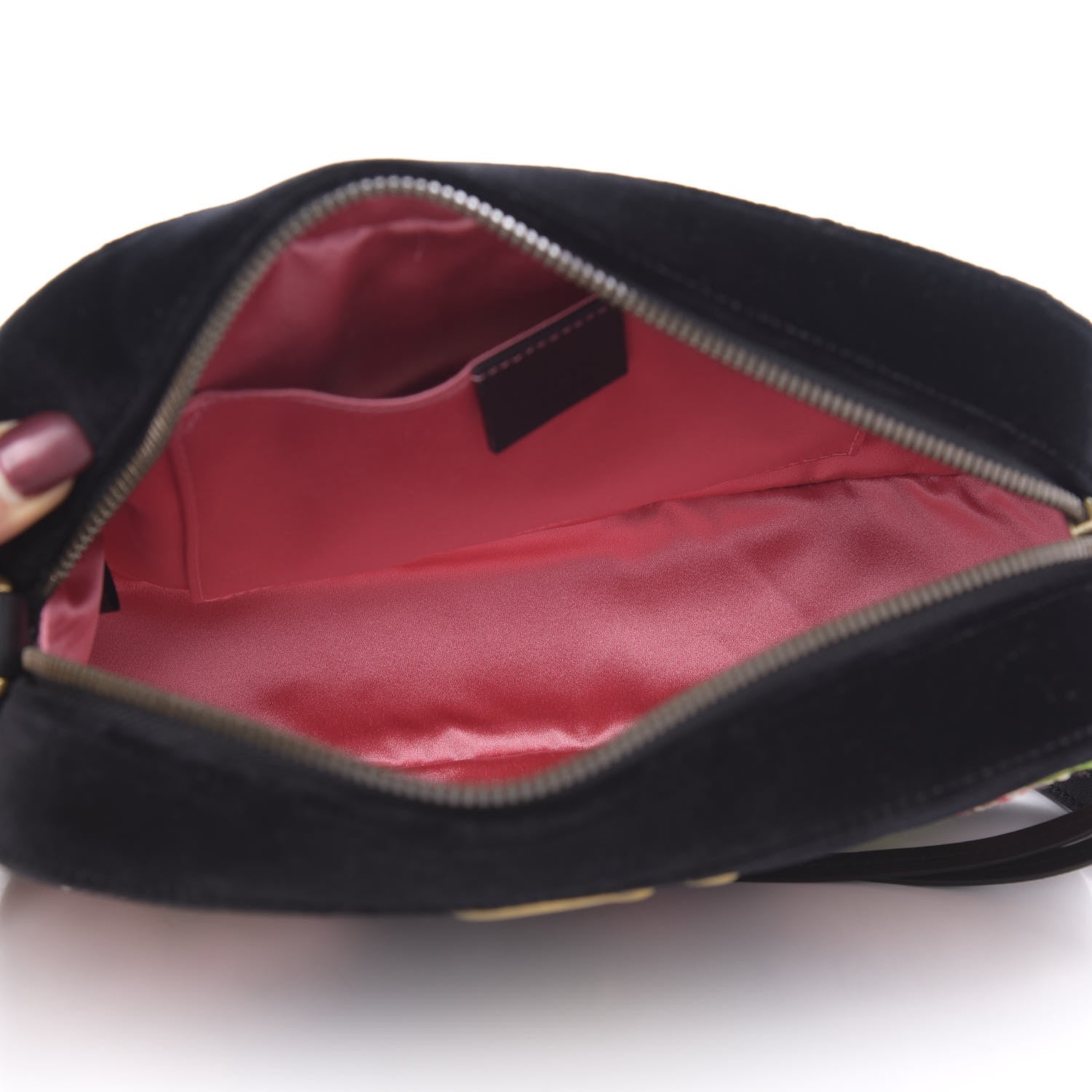 Gucci Velvet Matelasse Deer Embroidered Small GG Marmont Chain Shoulder Bag Black 5 of 10