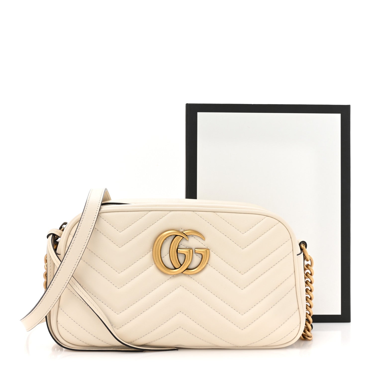Gucci Calfskin Matelasse Small GG Marmont Chain Shoulder Bag White 14 of 14