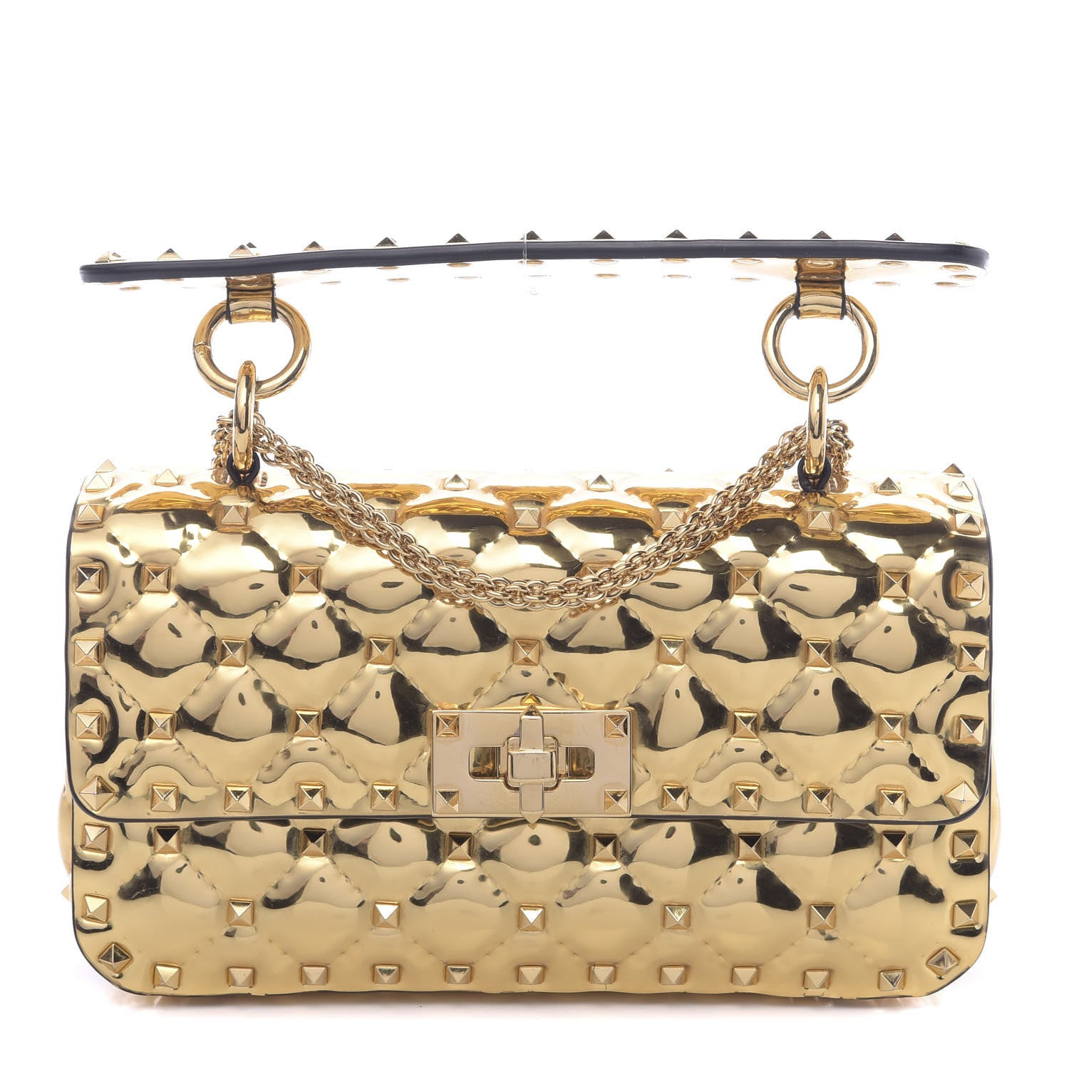 Valentino Garavani Metallic Patent Small Rockstud Spike Shoulder Bag Gold 1 of 11
