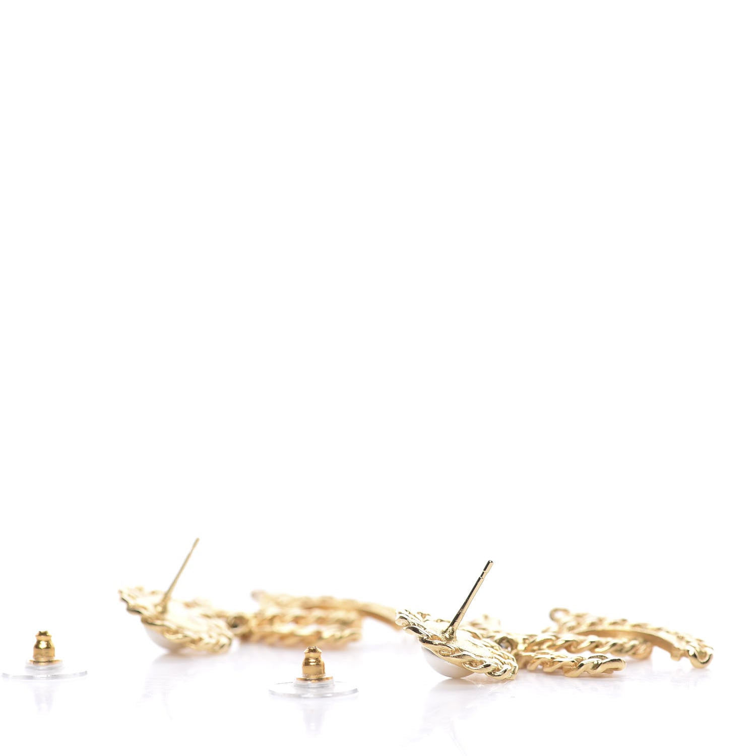 Chanel Metal Pearl CC Chain Drop Earrings Gold 3 of 5