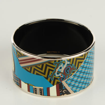 Hermes Enamel Printed Extra Wide Pour Sartir Bracelet 65 Bleu Marron 4 of 6