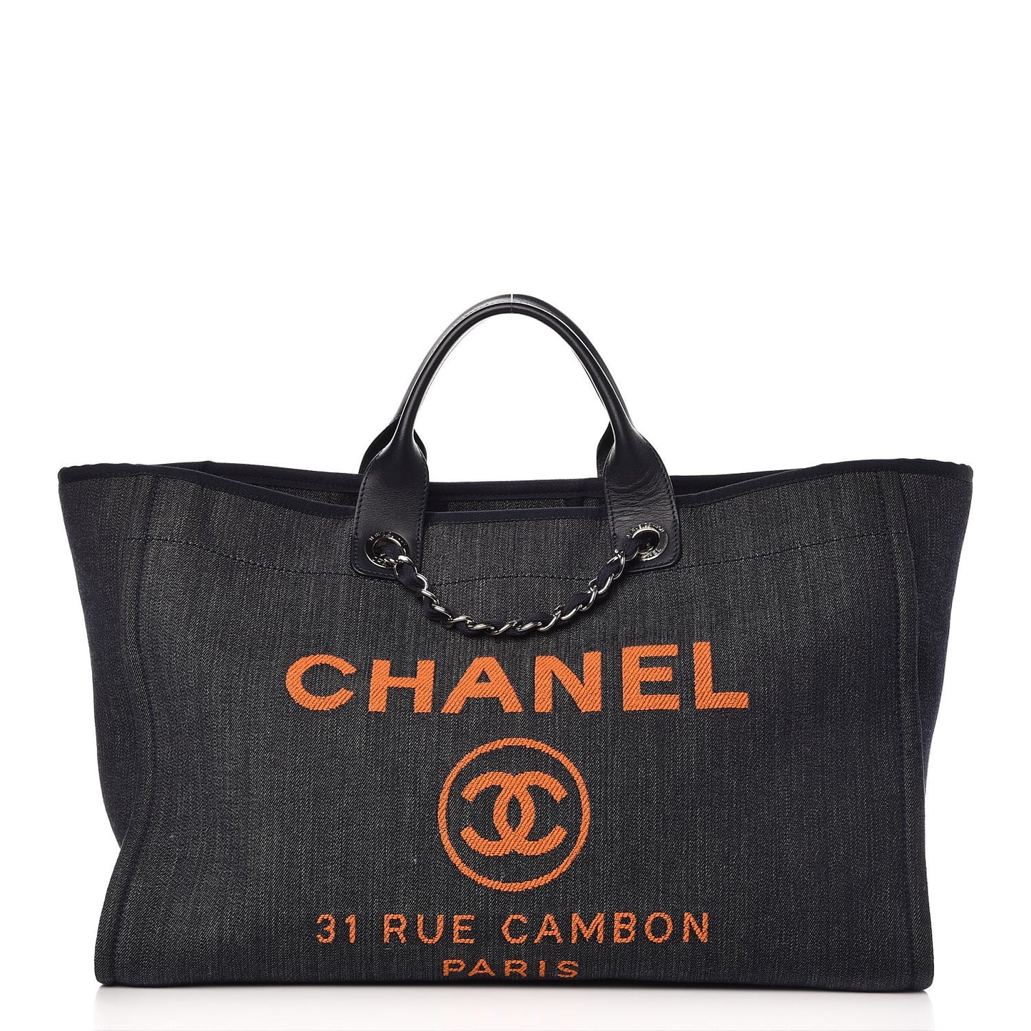 Denim Large Deauville Tote Blue Orange