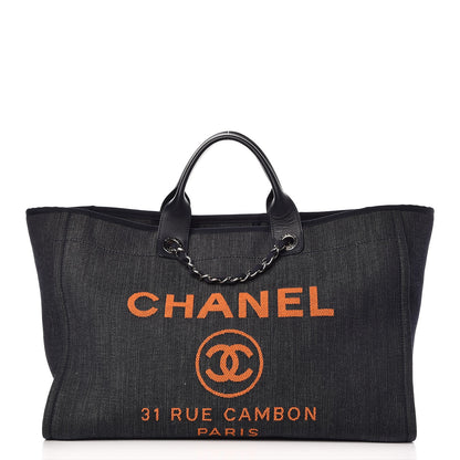 Chanel Denim Large Deauville Tote Blue Orange 1 of 9