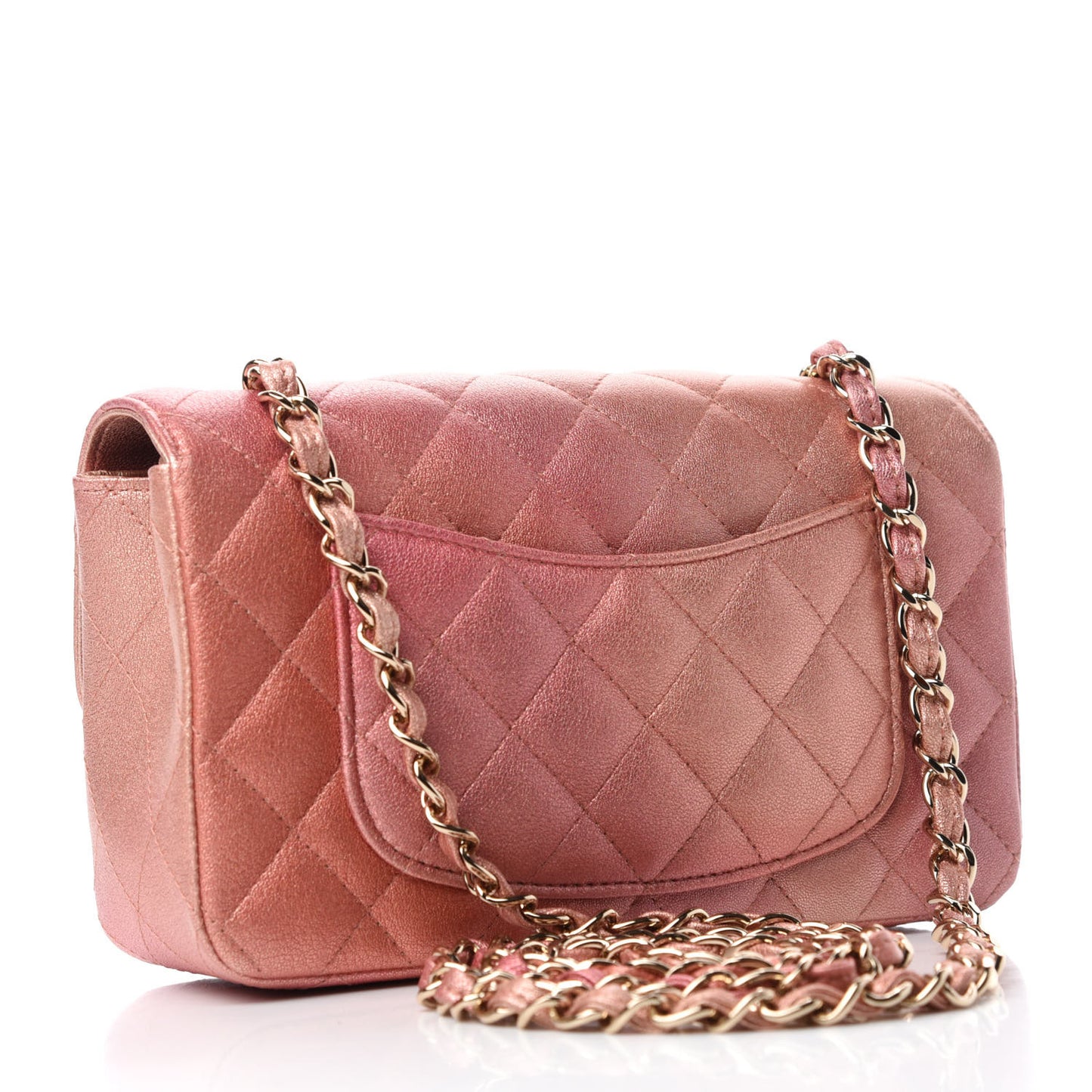 Metallic Lambskin Quilted Ombre Mini Rectangular Flap Pink