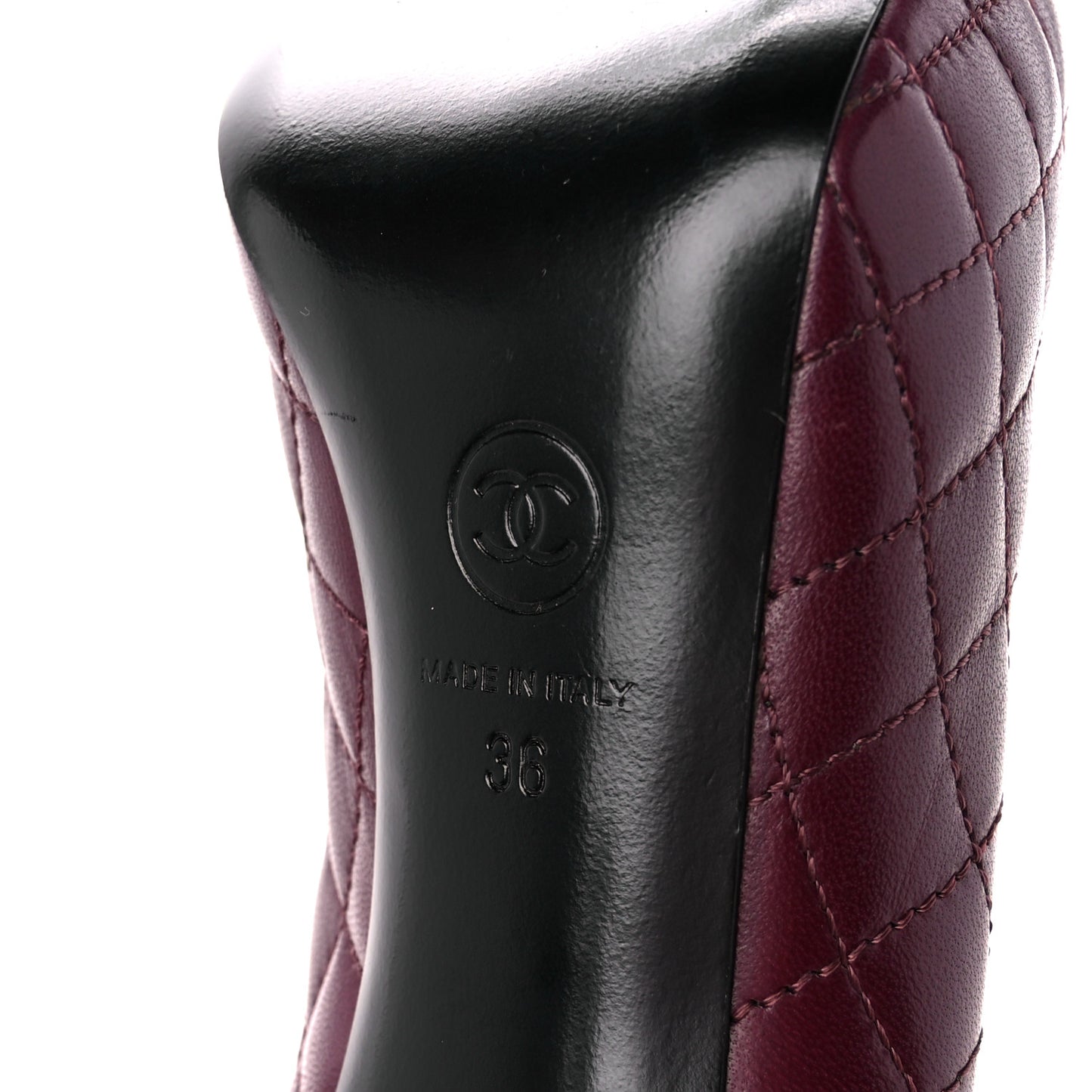 Lambskin Quilted CC Cap Toe Pumps 36 Burgundy Black