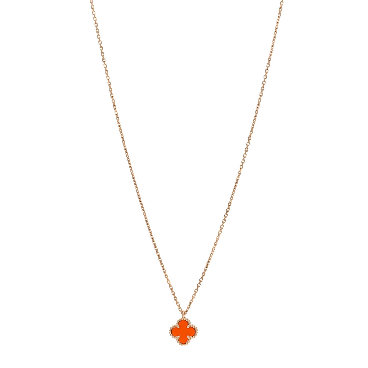 18K Rose Gold Carnelian Sweet Alhambra Pendant Necklace