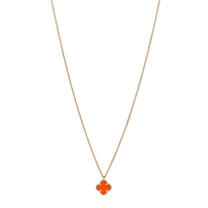 Van Cleef & Arpels 18K Rose Gold Carnelian Sweet Alhambra Pendant Necklace 1 of 6