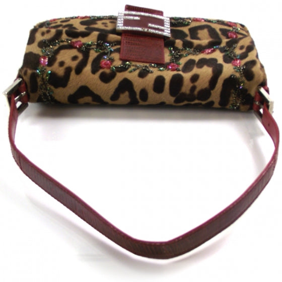 Fendi Calf Hair Leopard Print Beaded Floral Baguette Multicolor 4 of 12