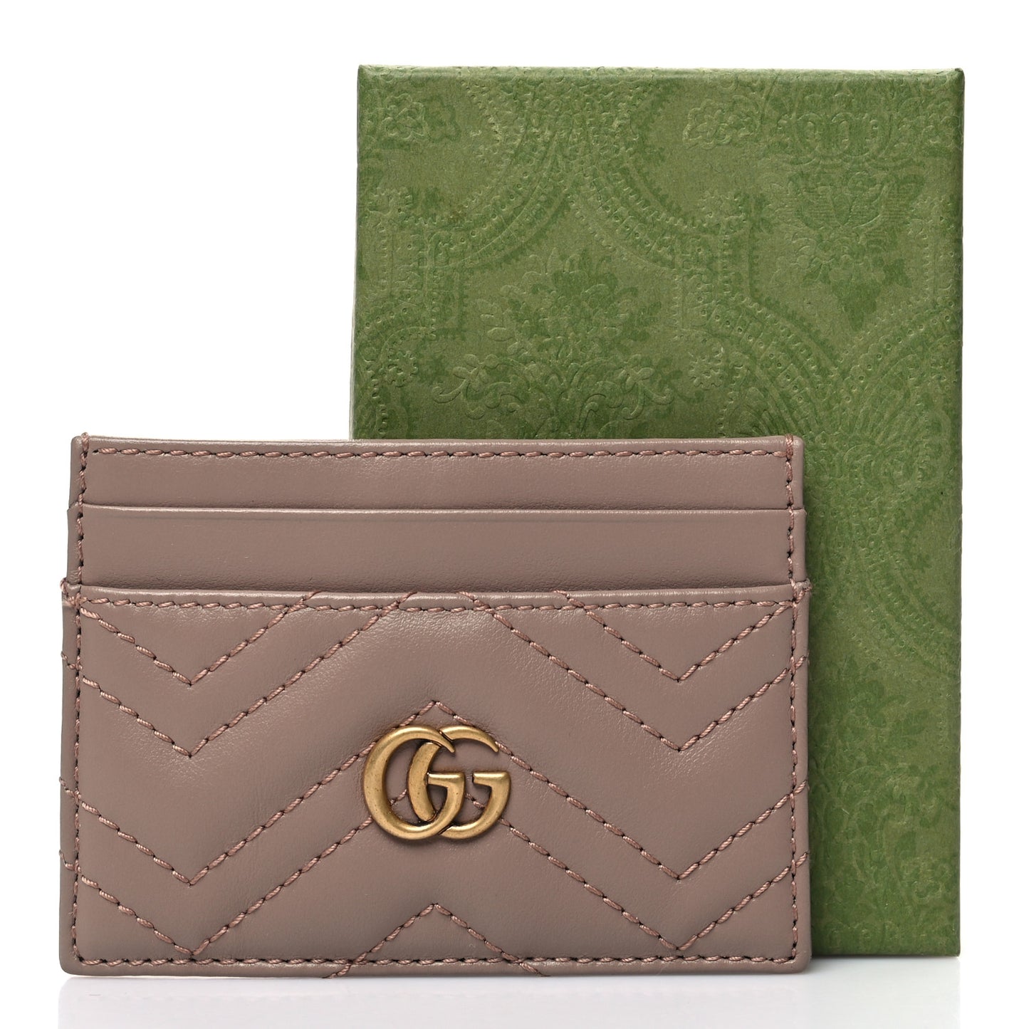 Calfskin Matelasse GG Marmont Card Holder Porcelain Rose