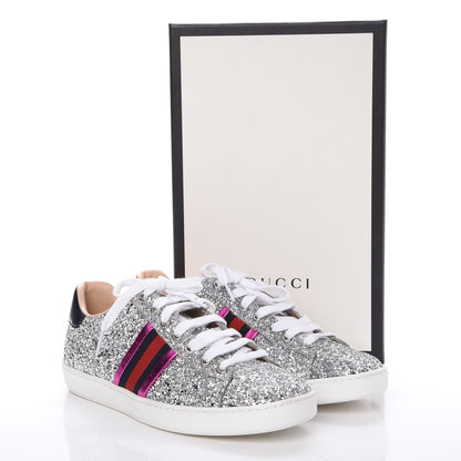 Gucci Glitter Web Ace Sneakers 38 Silver 14 of 14