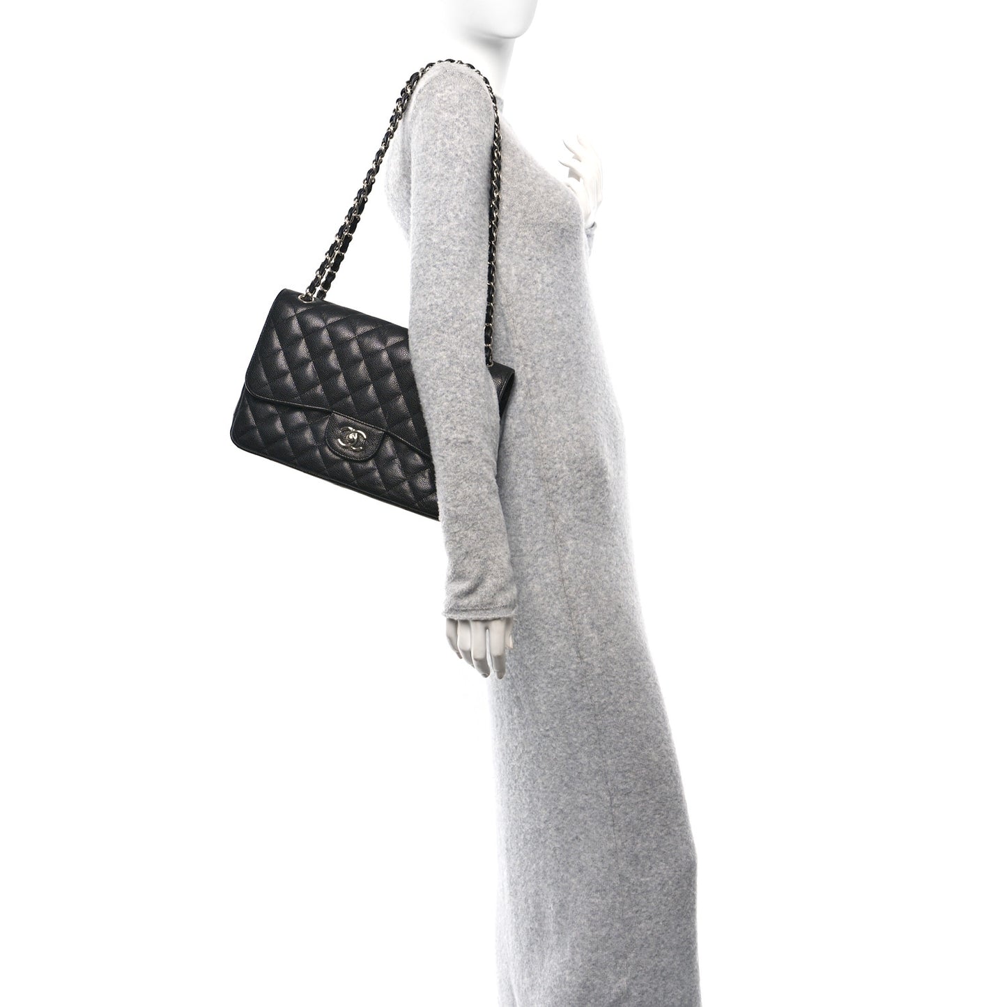Caviar Quilted Jumbo Double Flap Black
