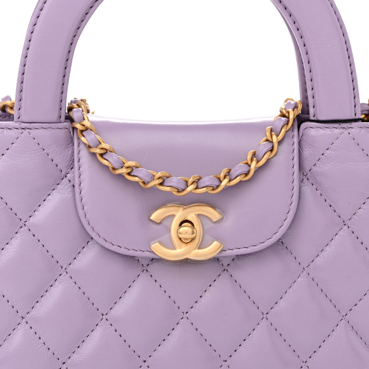 Shiny Aged Calfskin Quilted Nano Kelly Shopper Lilac