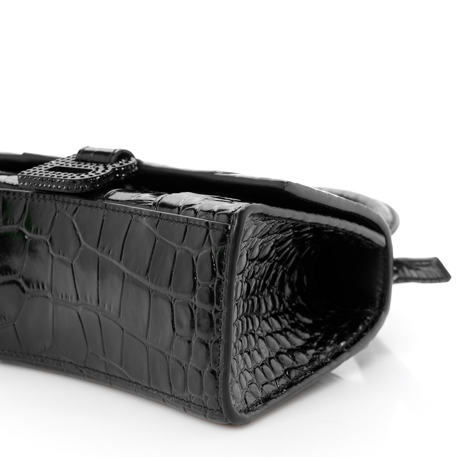 Balenciaga Shiny Calfskin Strass Monochrome Crocodile Embossed Hourglass Top Handle Bag XS Black 9 of 9