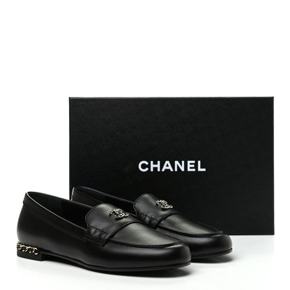 Chanel Calfskin CC Chain Mocassin Loafers 38.5 Black 9 of 9