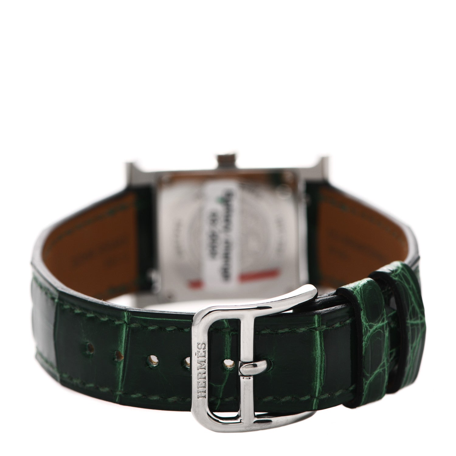 Hermes Stainless Steel Alligator Diamond Bezel Mother of Pearl 21mm Heure H Hour Quartz Watch Vert Moyen 3 of 5
