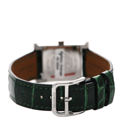 Hermes Stainless Steel Alligator Diamond Bezel Mother of Pearl 21mm Heure H Hour Quartz Watch Vert Moyen 3 of 5