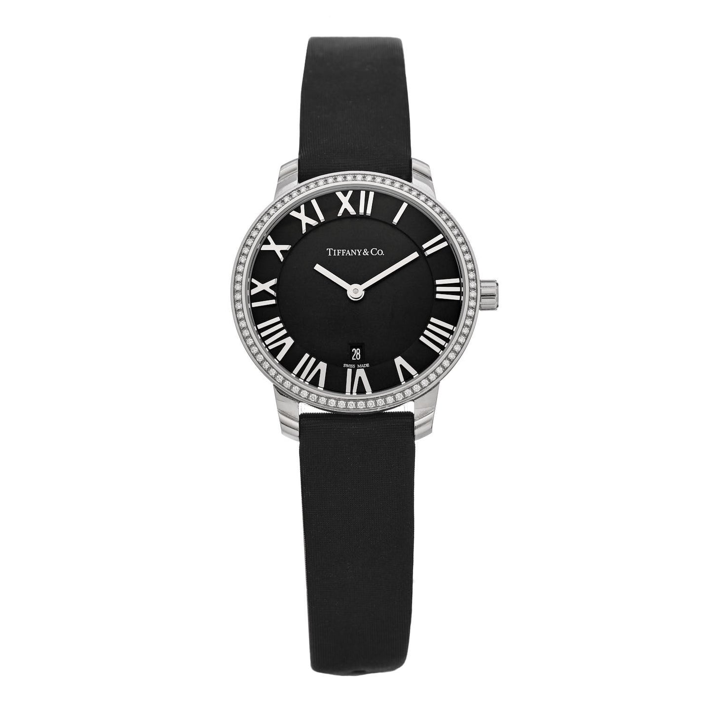 Stainless Steel Satin Diamond Bezel 31mm Atlas 2-Hand Quartz Watch Black