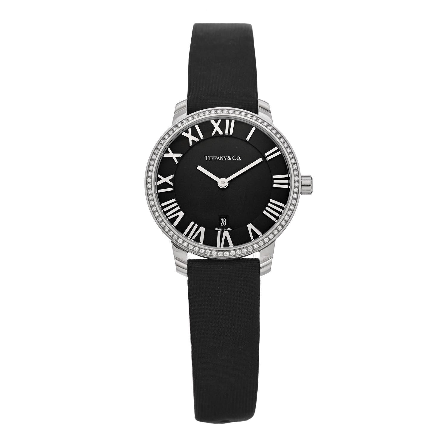 Tiffany Stainless Steel Satin Diamond Bezel 31mm Atlas 2-Hand Quartz Watch Black 1 of 5