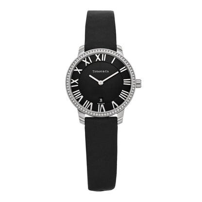Tiffany Stainless Steel Satin Diamond Bezel 31mm Atlas 2-Hand Quartz Watch Black 1 of 5