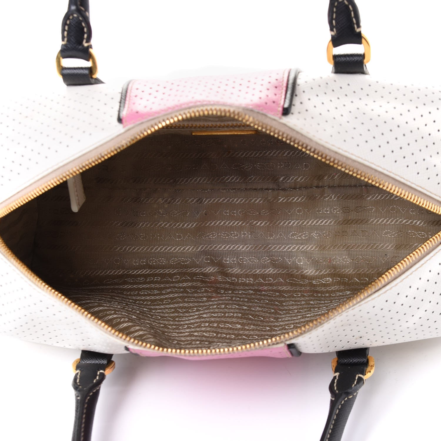 Prada Saffiano Perforated Striped Shoulder Bag White Black 4 of 5