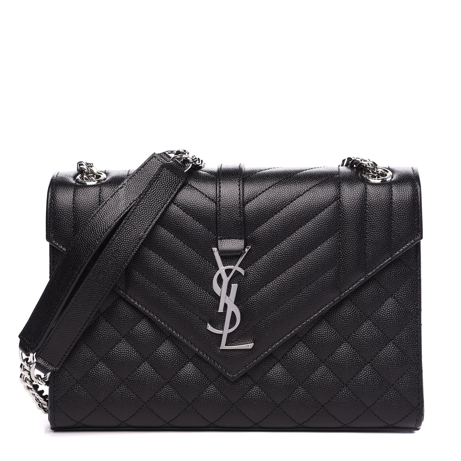 Saint Laurent Grain De Poudre Textured Mixed Matelasse Triquilt Medium Monogram Satchel Black 1 of 9