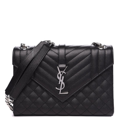 Saint Laurent Grain De Poudre Textured Mixed Matelasse Triquilt Medium Monogram Satchel Black 1 of 9
