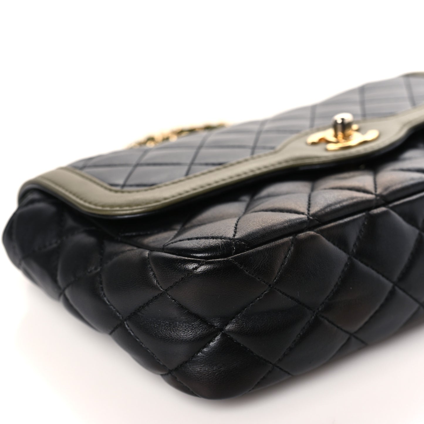 Lambskin Quilted Small Two Tone Day Flap Black Kaki