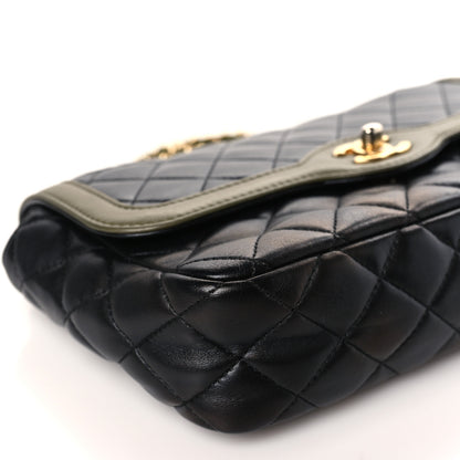 Chanel Lambskin Quilted Small Two Tone Day Flap Black Kaki 8 of 9