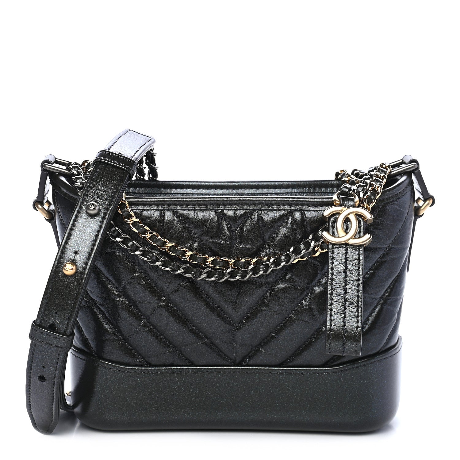 Chanel Aged Calfskin Chevron Quilted Small Gabrielle Hobo Green 1 of 8
