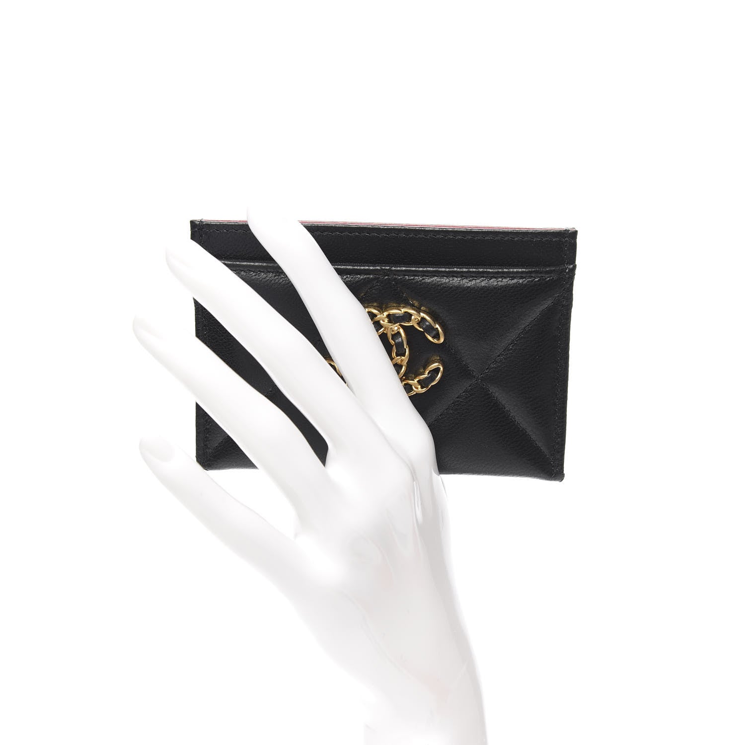 Chanel Shiny Goatskin Quilted Chanel 19 Card Holder Black 2 of 9