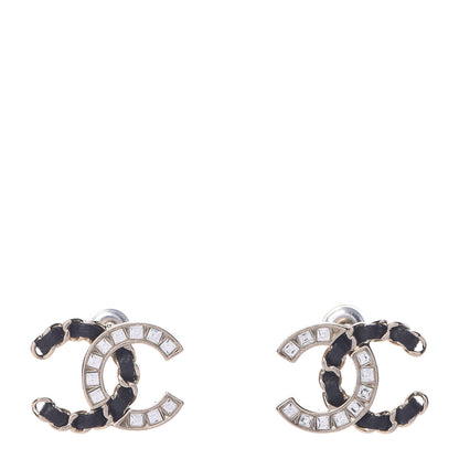 Chanel Crystal Baguette Lambskin Chain CC Vintage Allure Stud Earrings Black Gold 1 of 5