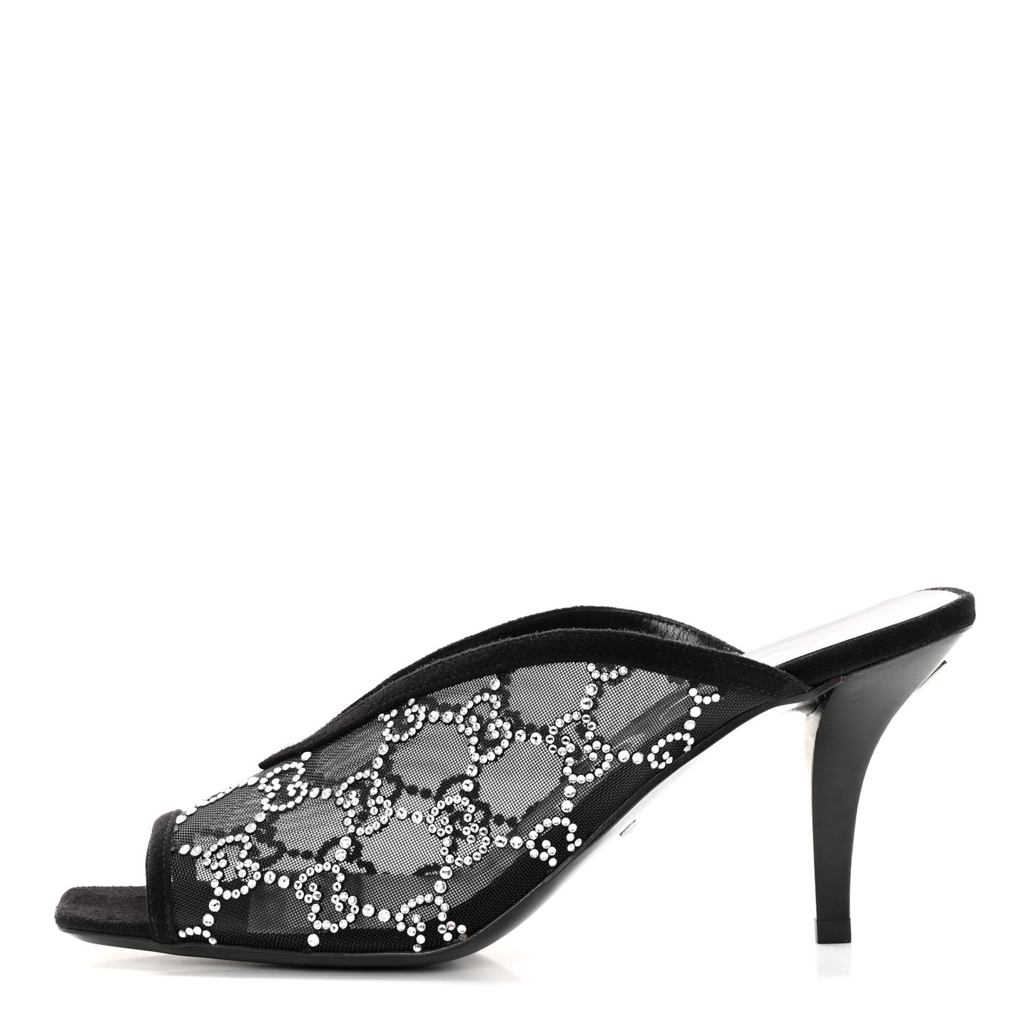 Tela Retino Kid Scamosciato Crystal GG Monogram Square G 95mm Slide Sandals 37.5 Black