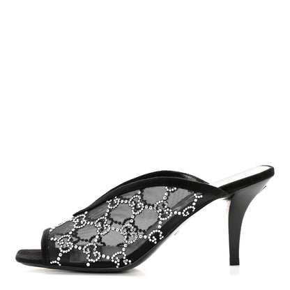 Gucci Tela Retino Kid Scamosciato Crystal GG Monogram Square G 95mm Slide Sandals 37.5 Black 1 of 12