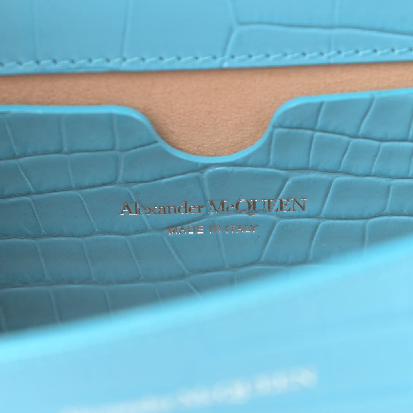 Calfskin Crocodile Embossed Knuckle Shoulder Bag Cerulean