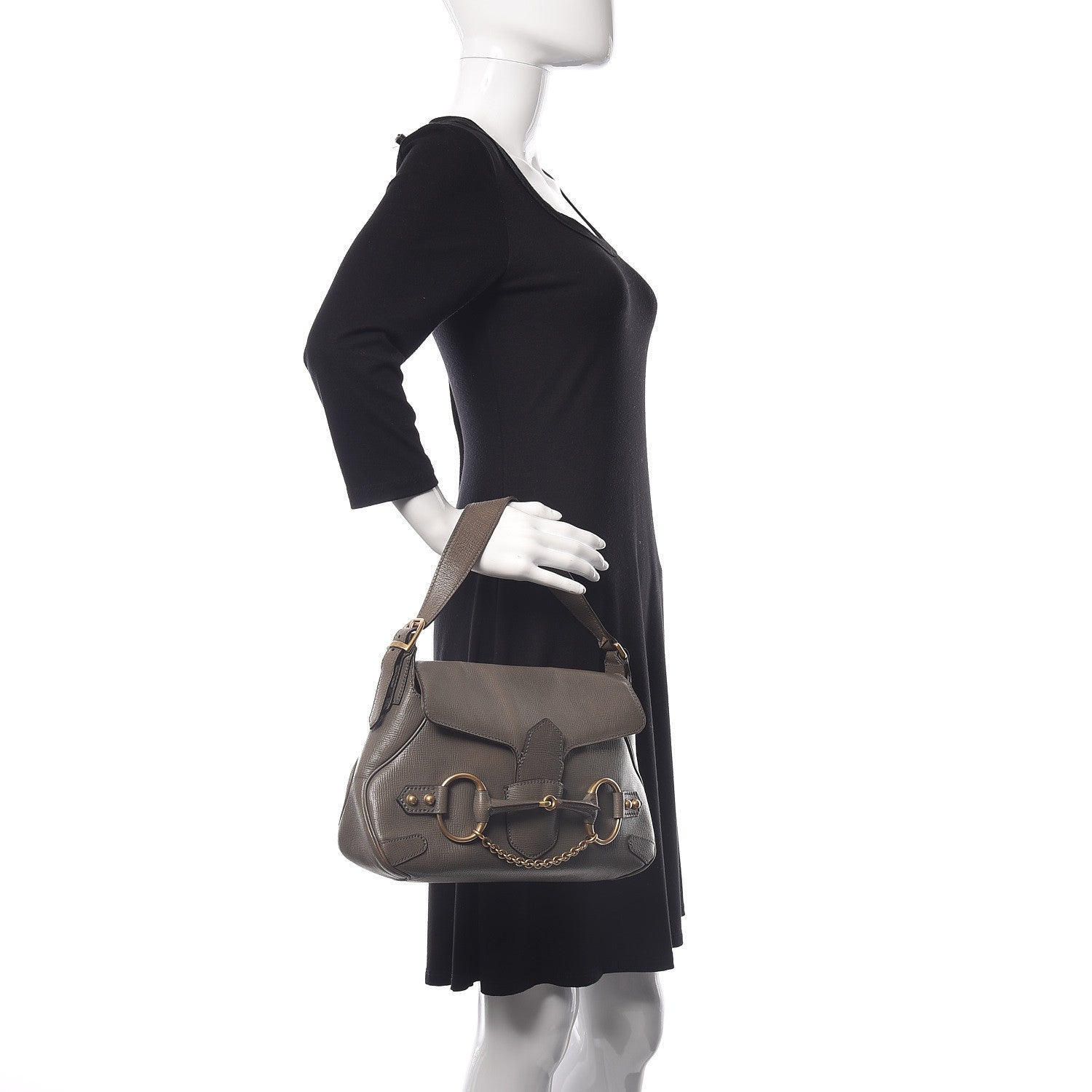 Gucci Calfskin Horsebit Chain Flap Shoulder Bag Grey 2 of 14