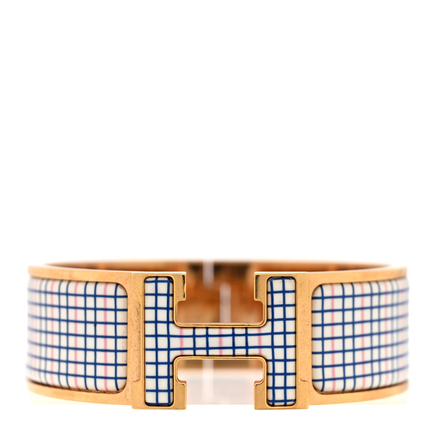 Hermes Enamel Wide Clic Clac H Tartan Bracelet PM Pink Delirium