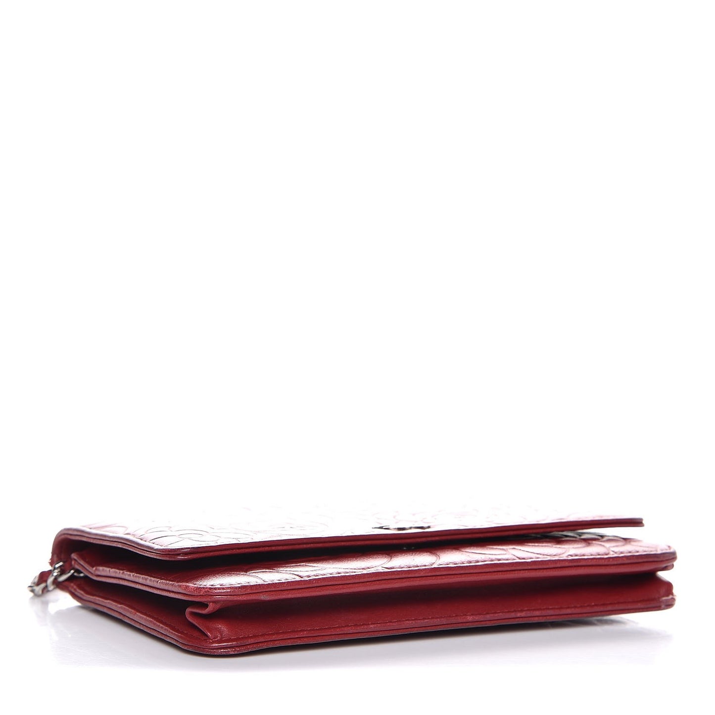 Lambskin Camellia Embossed Wallet On Chain WOC Dark Red