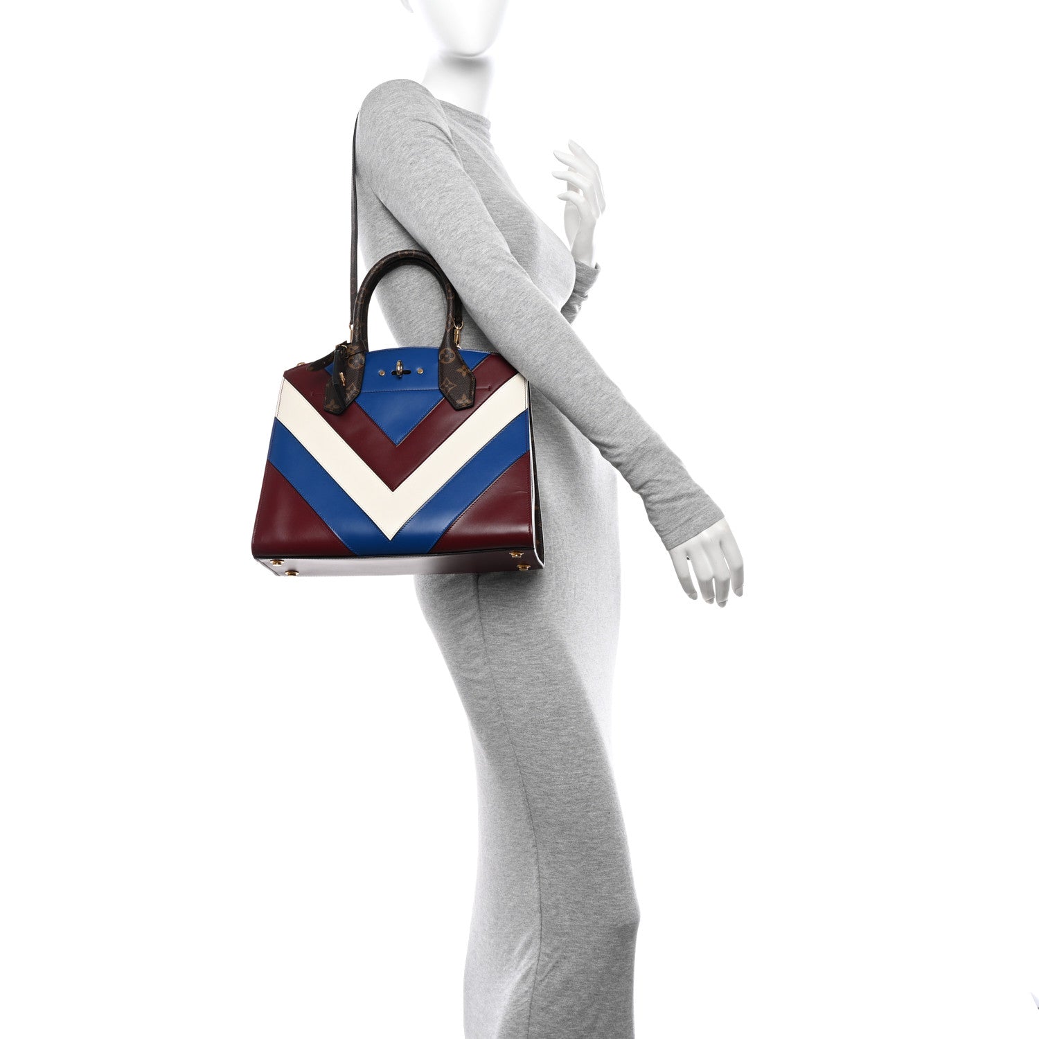 Louis Vuitton Calfskin Monogram City Steamer MM Blue Burgundy White 2 of 11