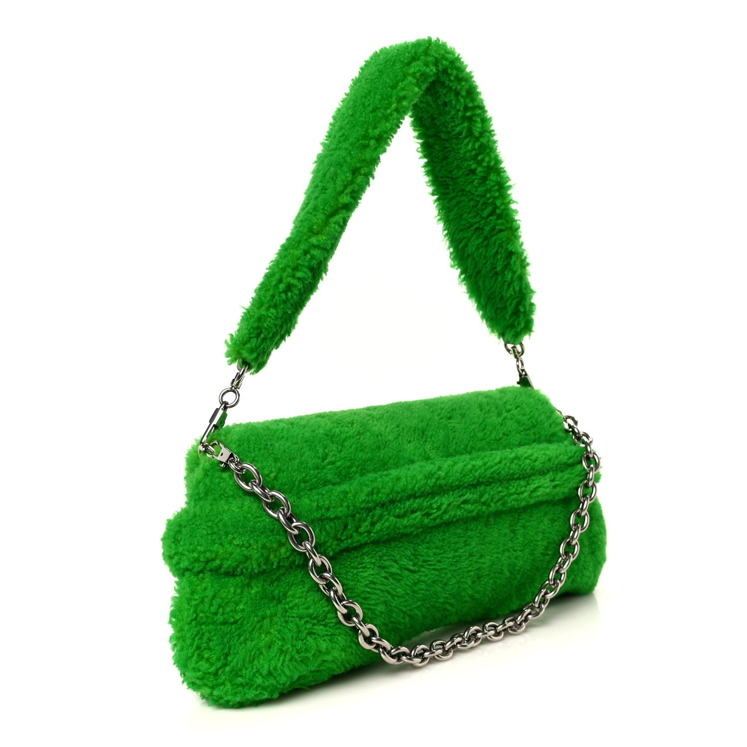Gucci Merino Wool Medium Maxi Horsebit Chain Shoulder Bag Green 3 of 9
