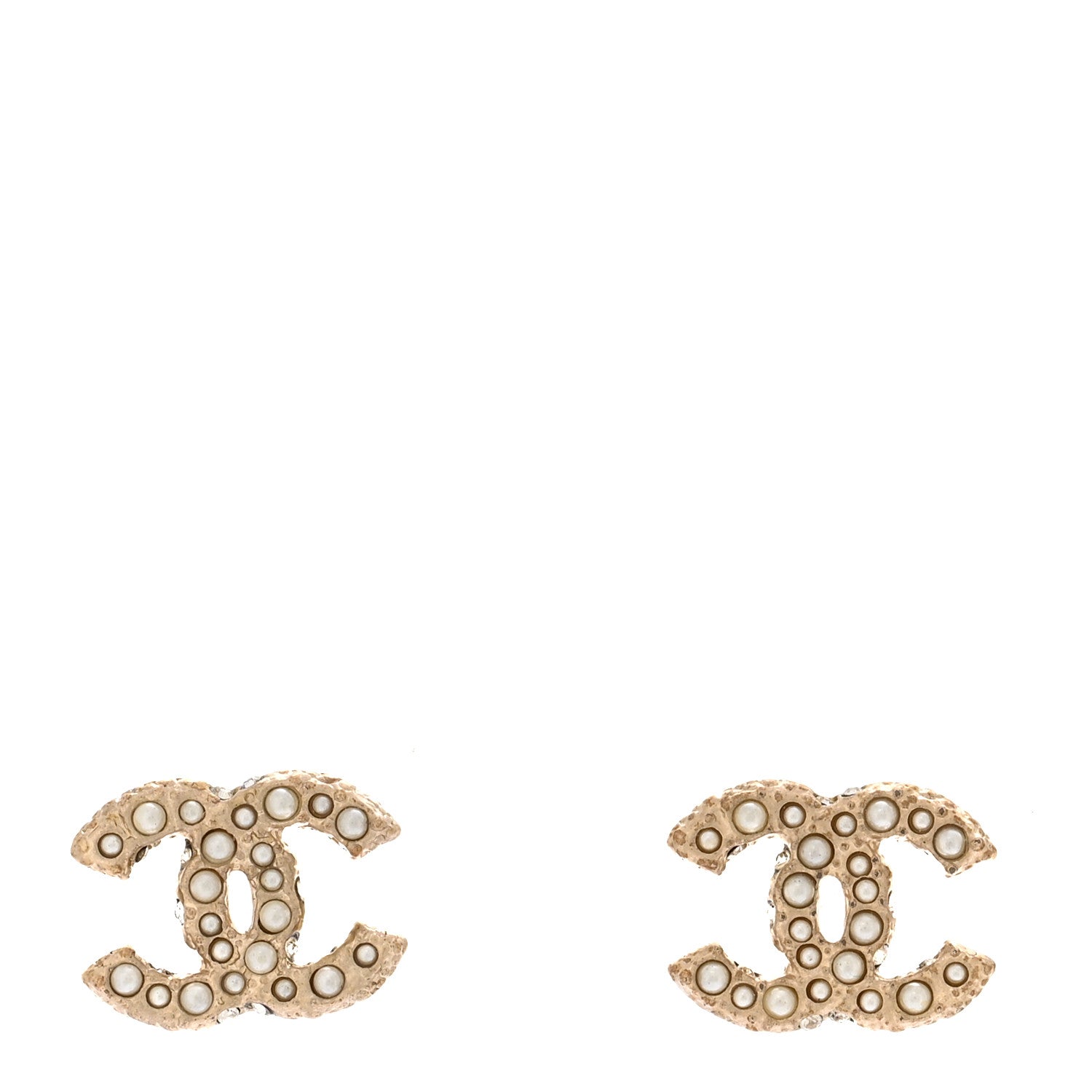 Chanel Metal Graduated Pearl Crystal CC Earrings Light Gold 1 of 5