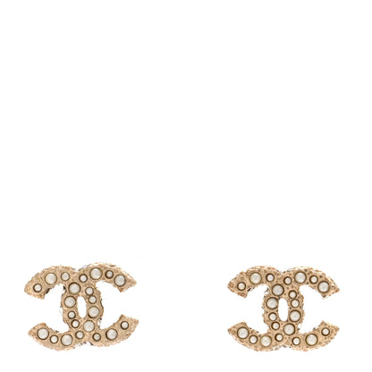 Chanel Metal Graduated Pearl Crystal CC Earrings Light Gold 1 of 5
