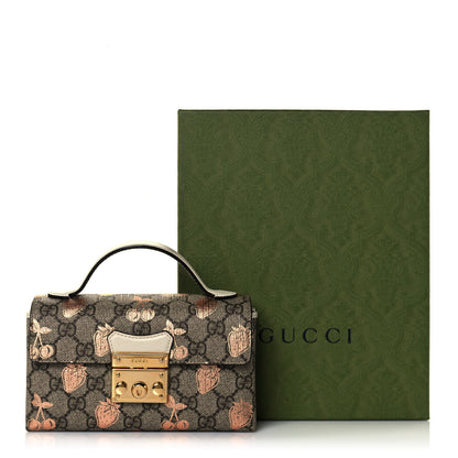 Gucci GG Supreme Monogram Berry Textured Dollar Calfskin Mini Padlock Top Handle Shoulder Bag Beige Ebony Light Copper Mystic White 16 of 16