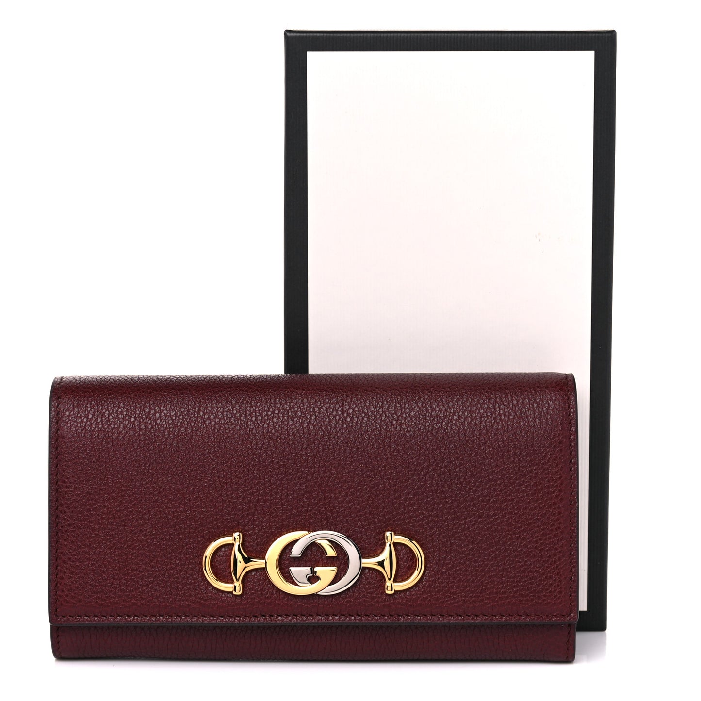 Grainy Calfskin Zumi Continental Wallet Vintage Bordeaux