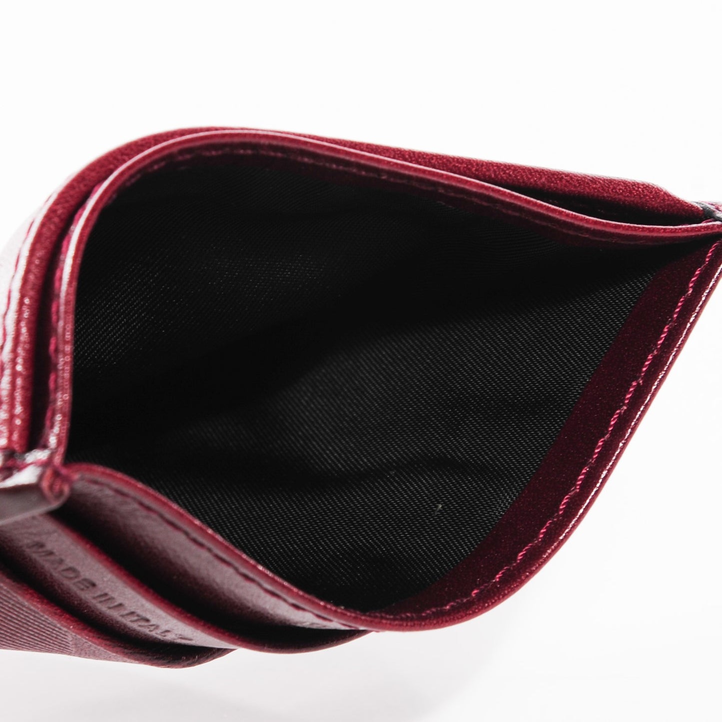 Check Embossed Leather Credit Card Case Dark Cherry